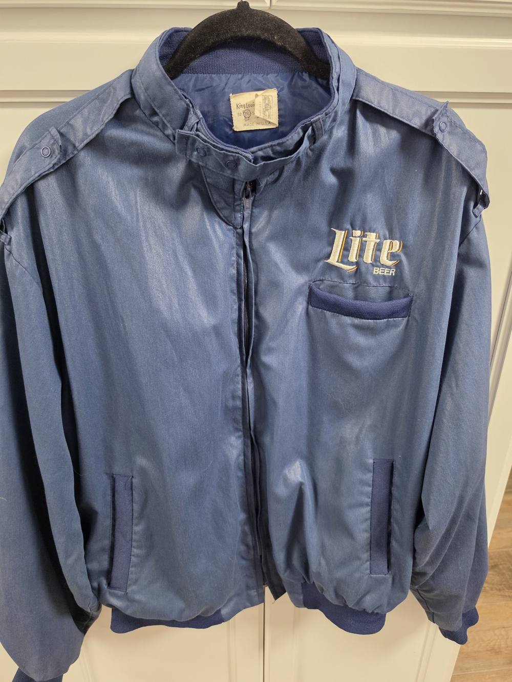 Vintage Miller Light Windbreaker Jacket Blue Beer Logo King Louie Profit 2X READ